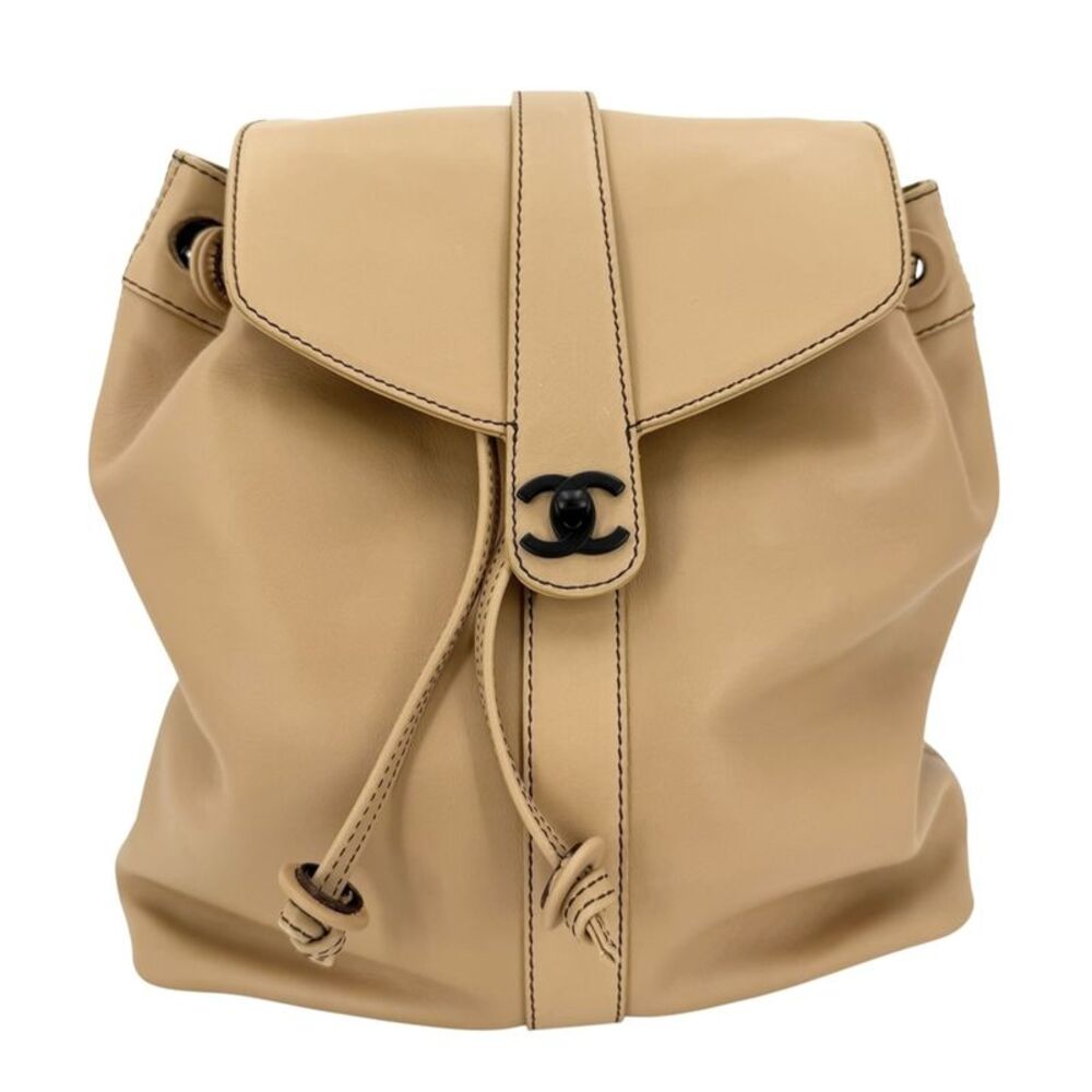 Chanel Vintage Cc Turnlock Leather Beige Leather Backpack Bag